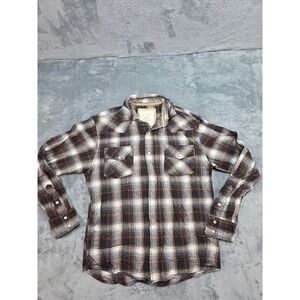 Ditch Plains Mens Plaid Western Pearl Snap Shirt Brown White Orange Size Medium